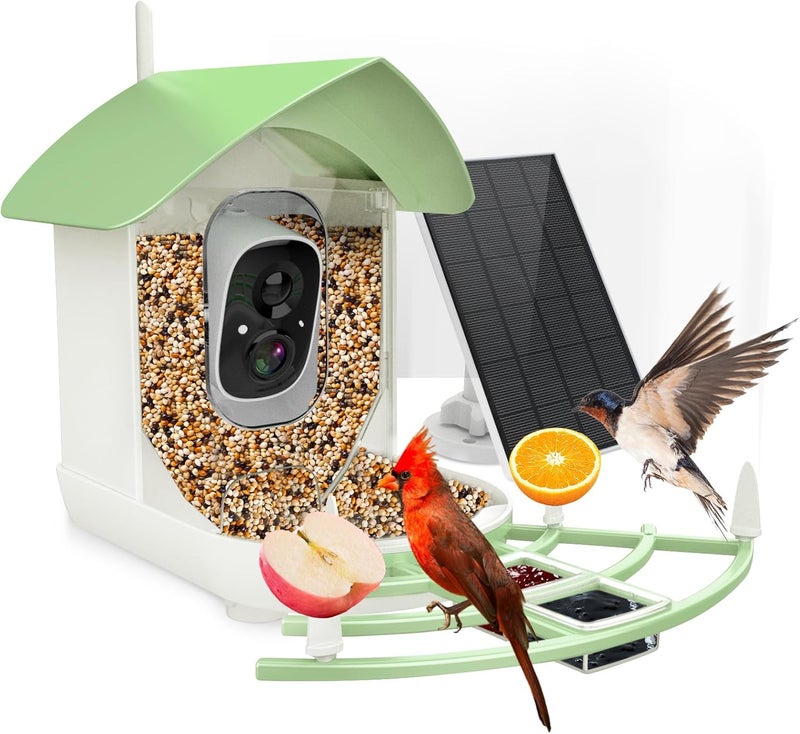 Fazoxo Bird Feeder with Camera,Smart AI Birds Breed Recognition,Birds Motion Detection with Real-Time Notice,Auto Capture Bird Watching WiFi Camera,Solar-Powered Outdoor Charging Bird House,Ideal Gifts,Green - Image 1